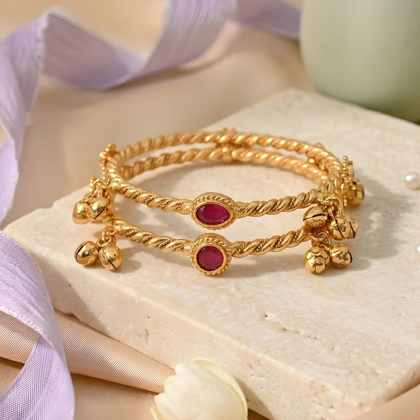 Gemstones Ghungroo Twisted Bangles