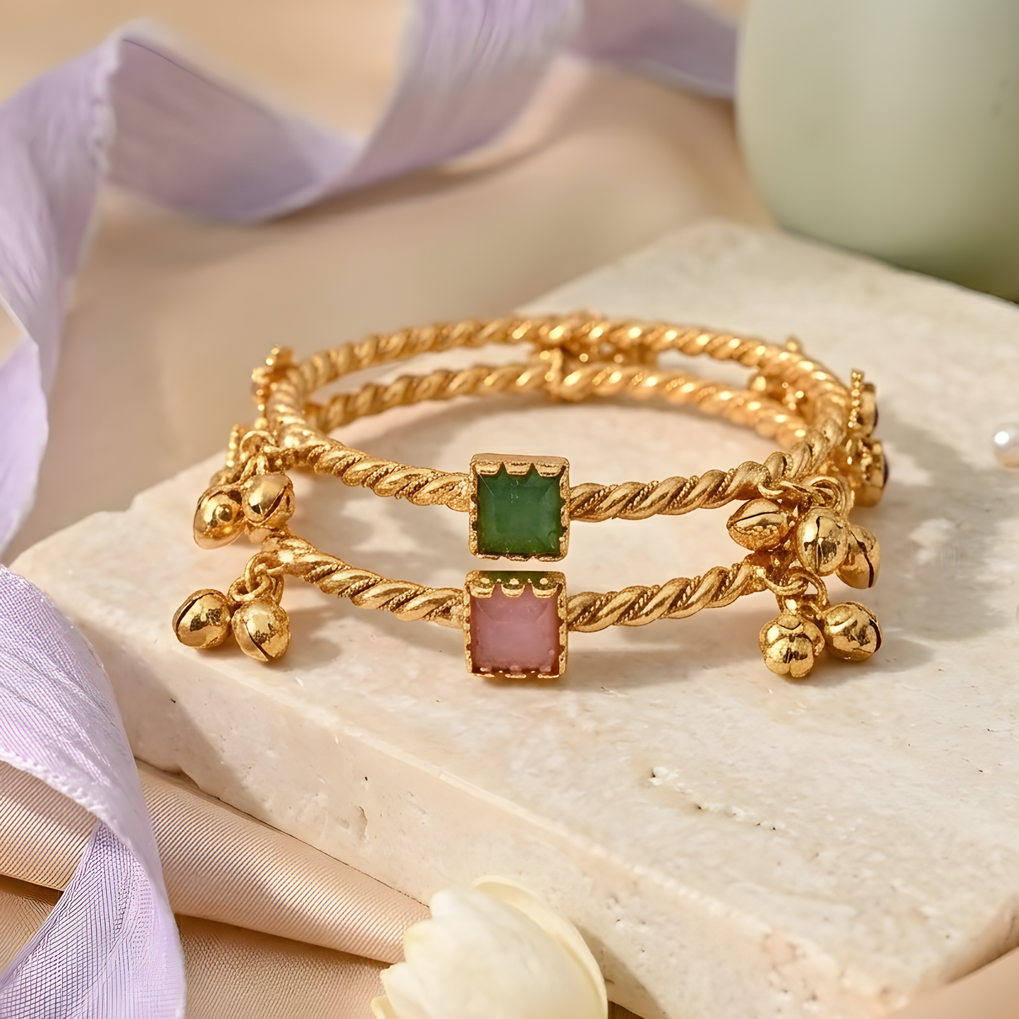 Gemstones Ghungroo Twisted Bangles