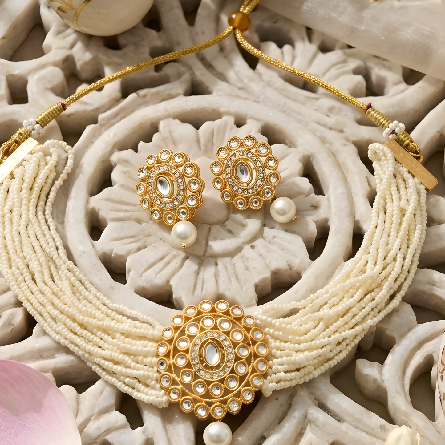 Pearl Kundan Choker Necklace Set