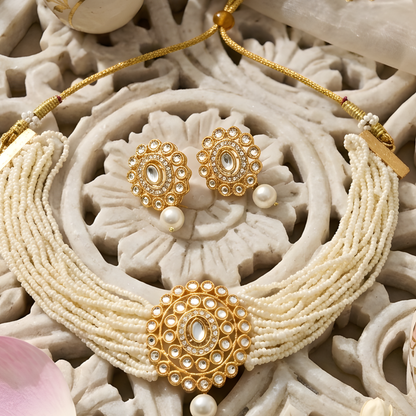 Pearl Kundan Choker Necklace Set