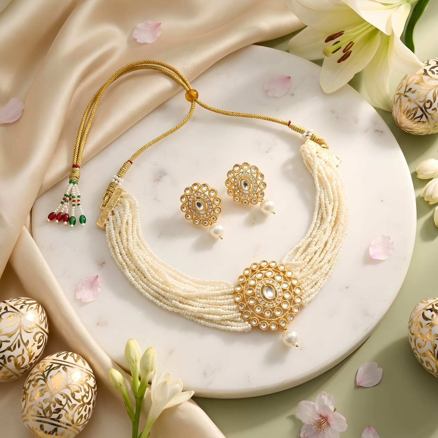 Pearl Kundan Choker Necklace Set