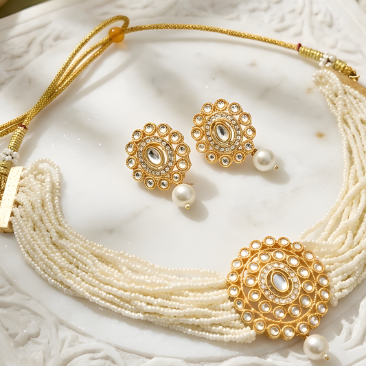 Pearl Kundan Choker Necklace Set