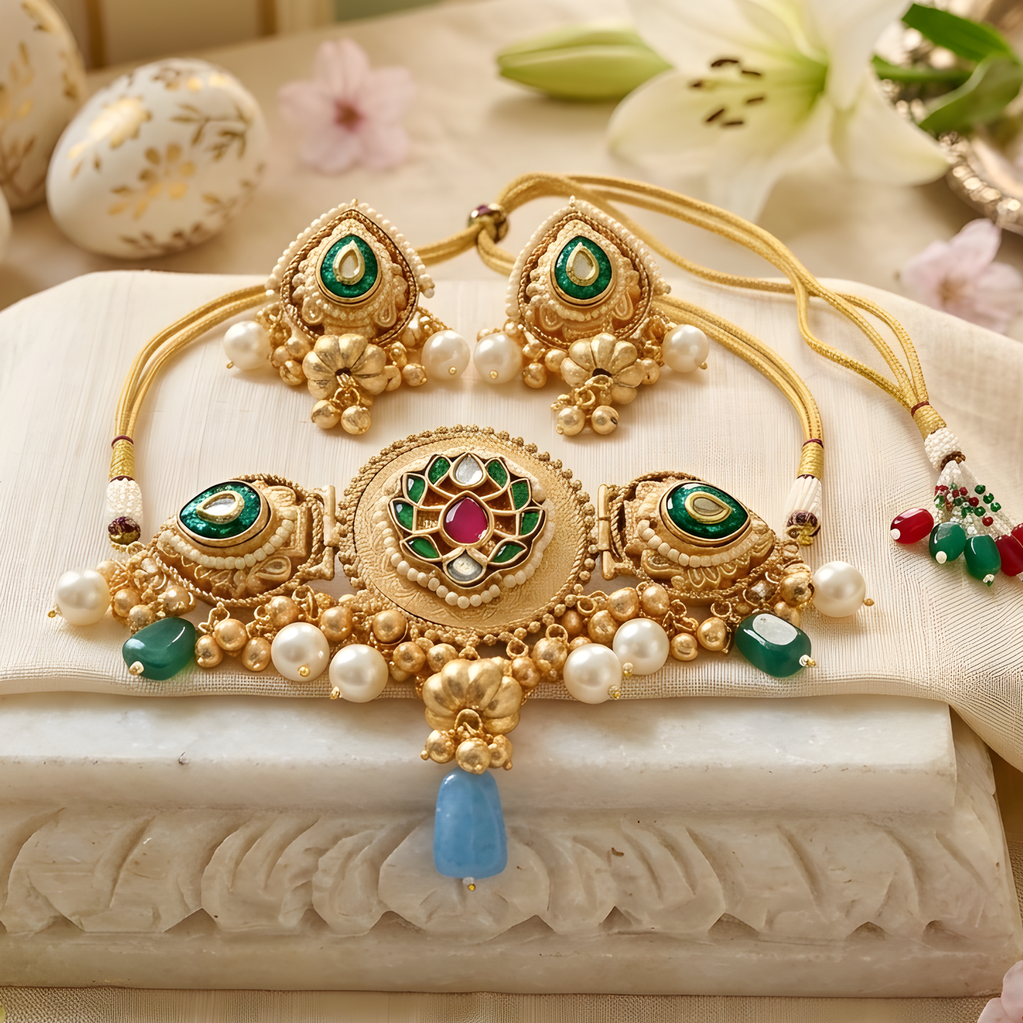 Royal Temple Kundan Choker Necklace Set