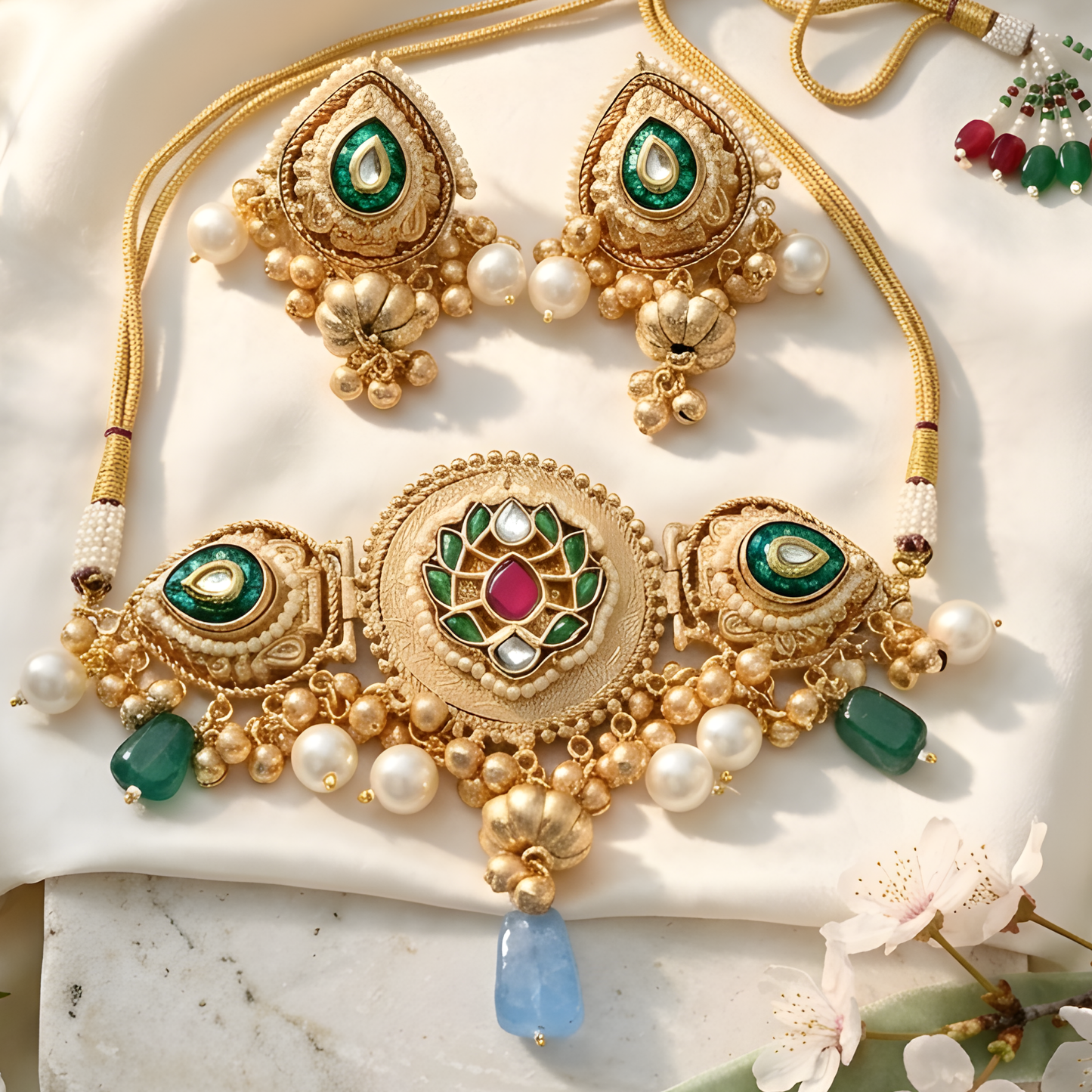 Royal Temple Kundan Choker Necklace Set