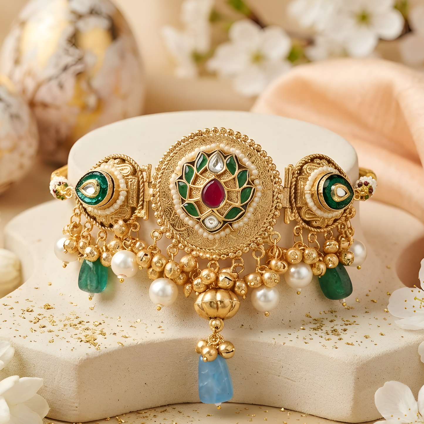 Royal Temple Kundan Choker Necklace Set