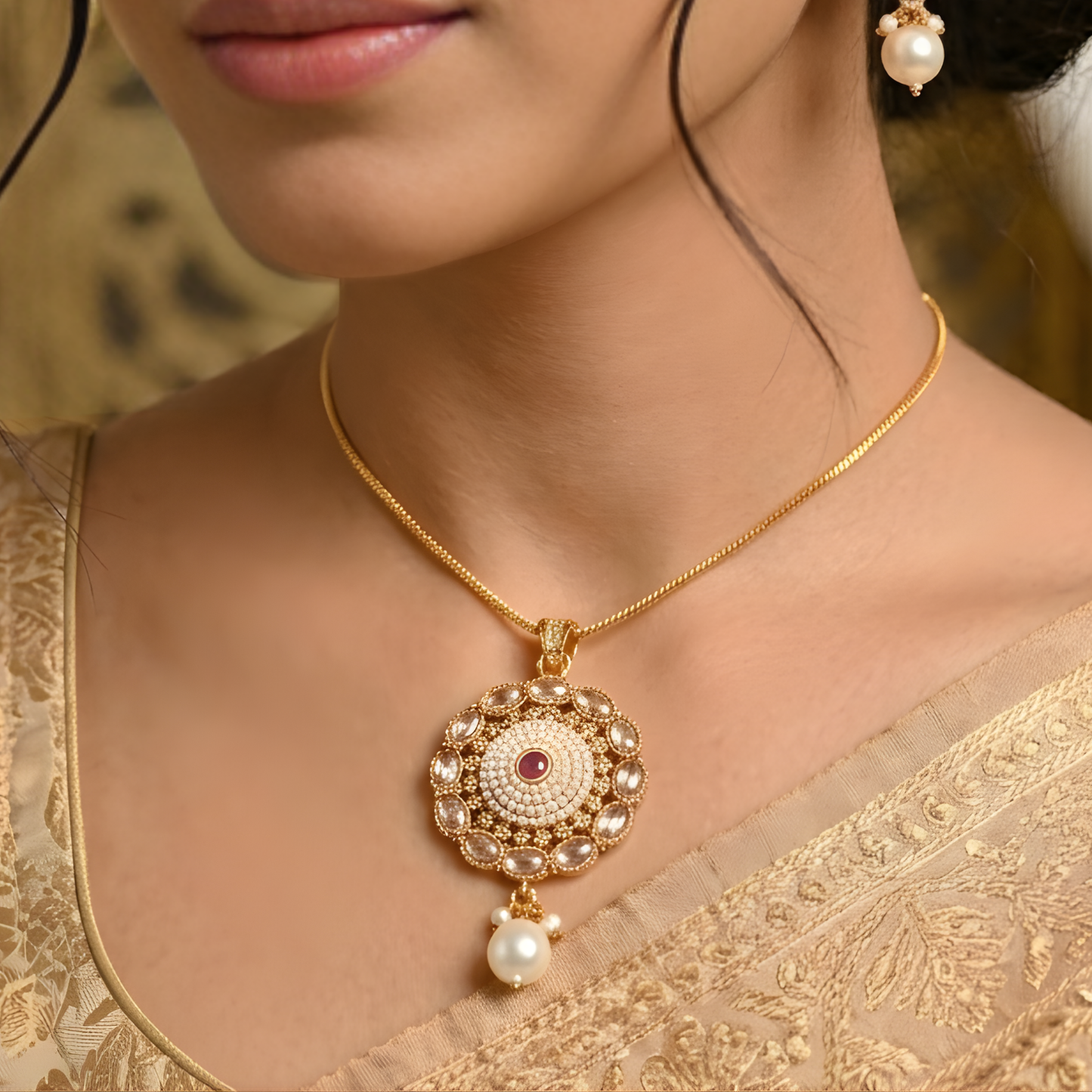 Circle Shape Kundan Necklace Set with Earrings