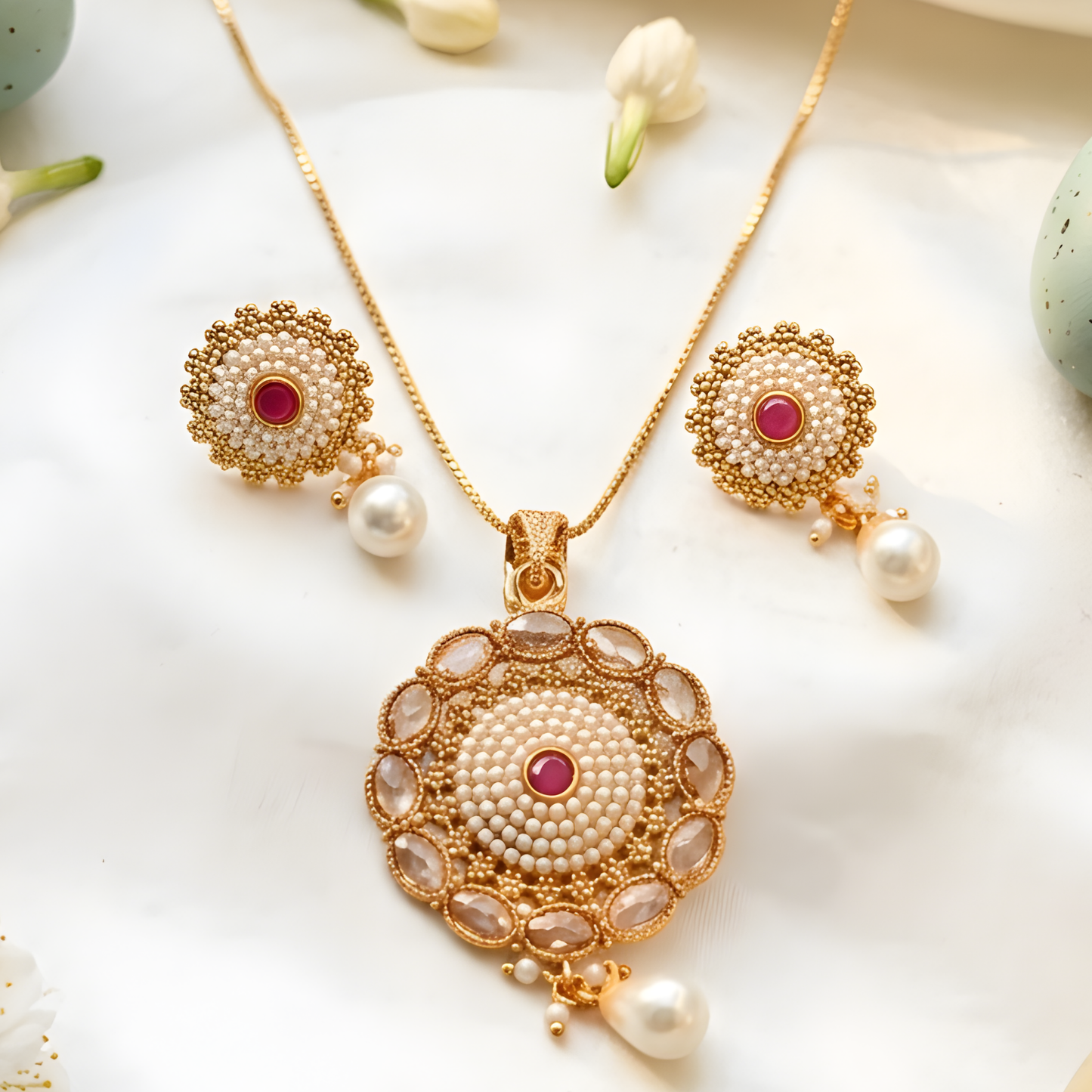 Circle Shape Kundan Necklace Set with Earrings