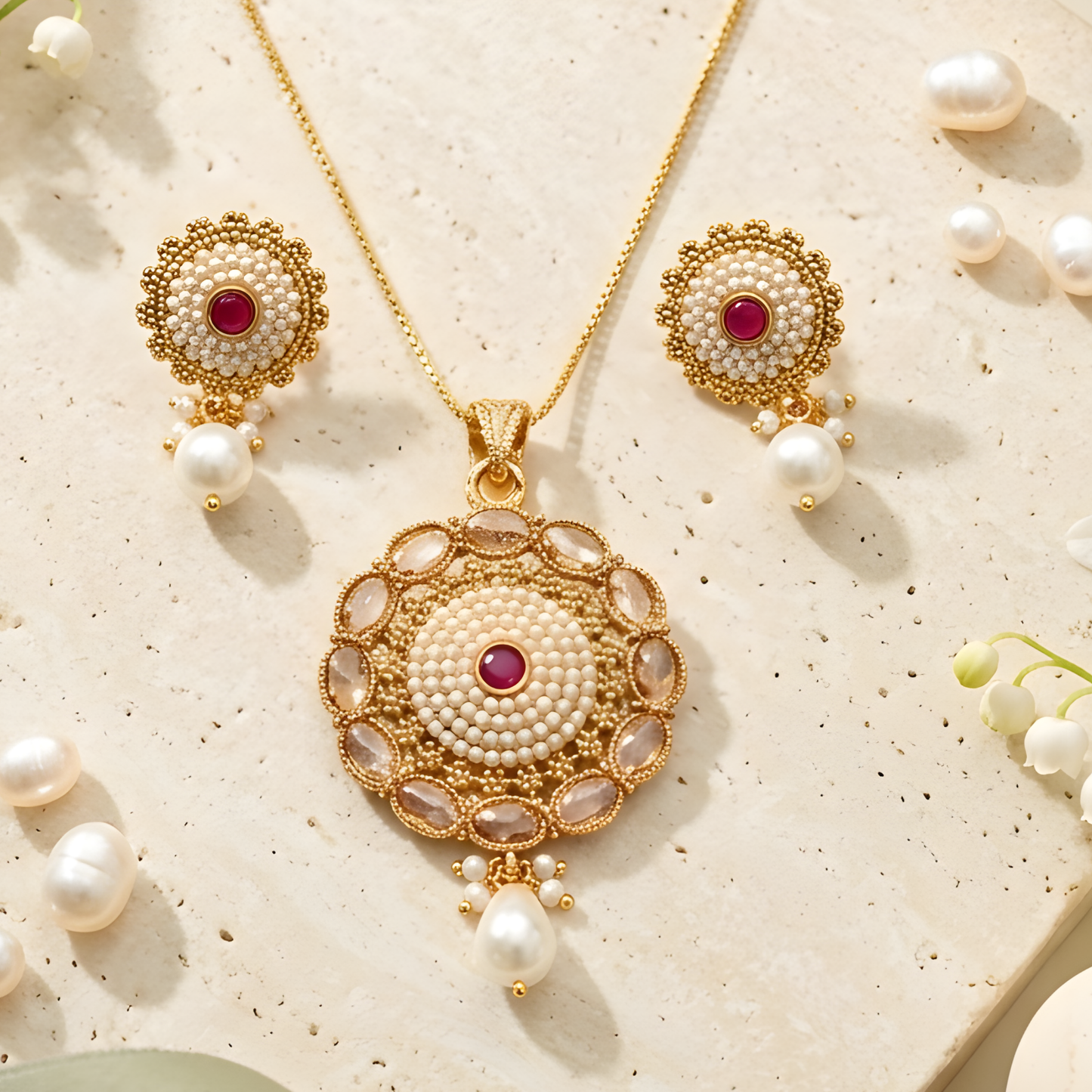 Circle Shape Kundan Necklace Set with Earrings