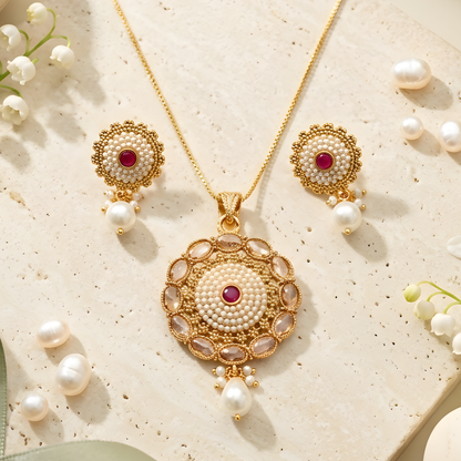 Circle Shape Kundan Necklace Set with Earrings