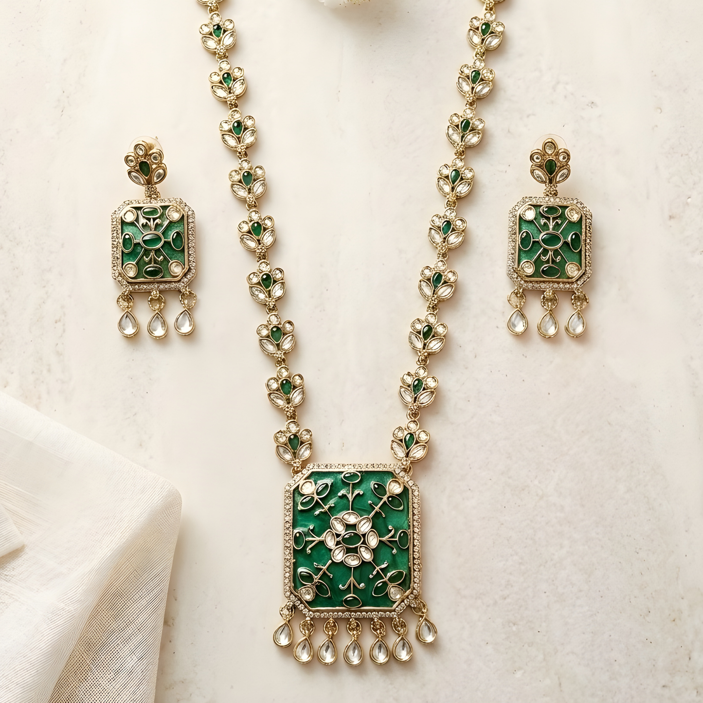 Kundan Polki Choker Necklace Set with Earrings