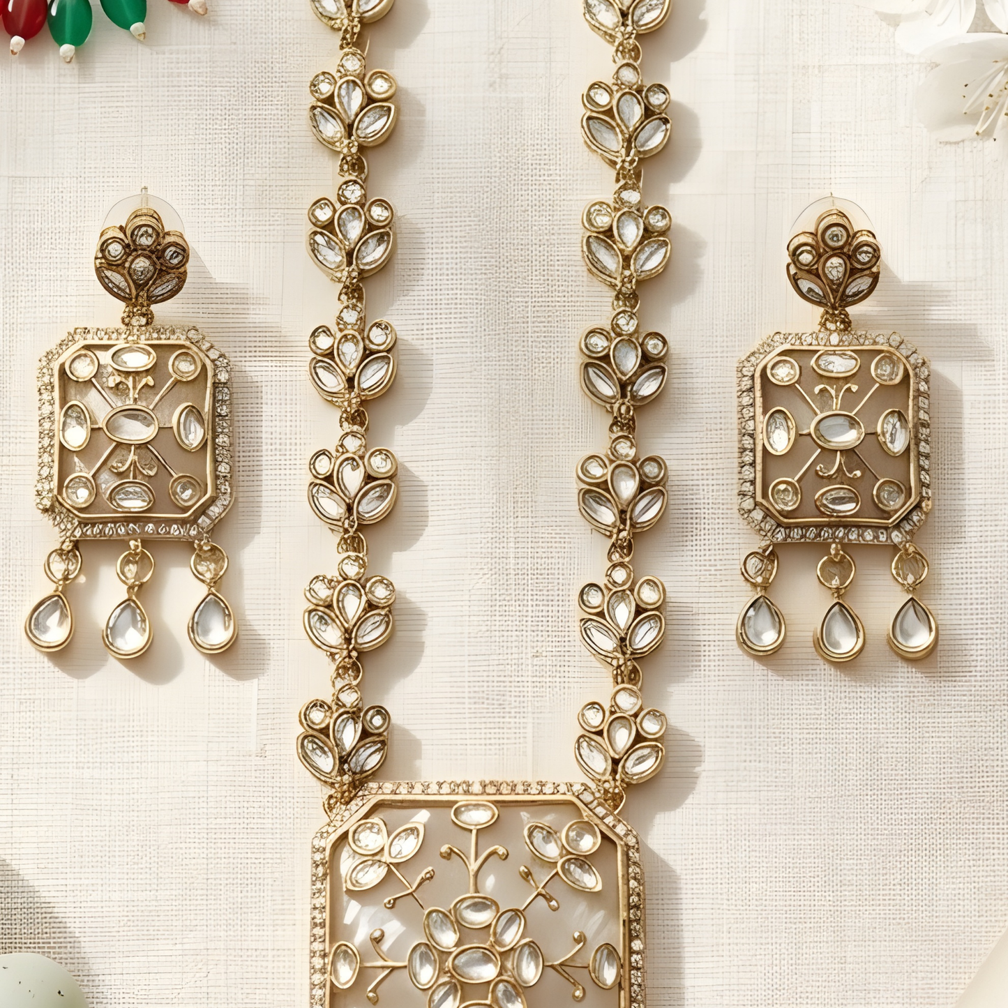 Kundan Polki Choker Necklace Set with Earrings