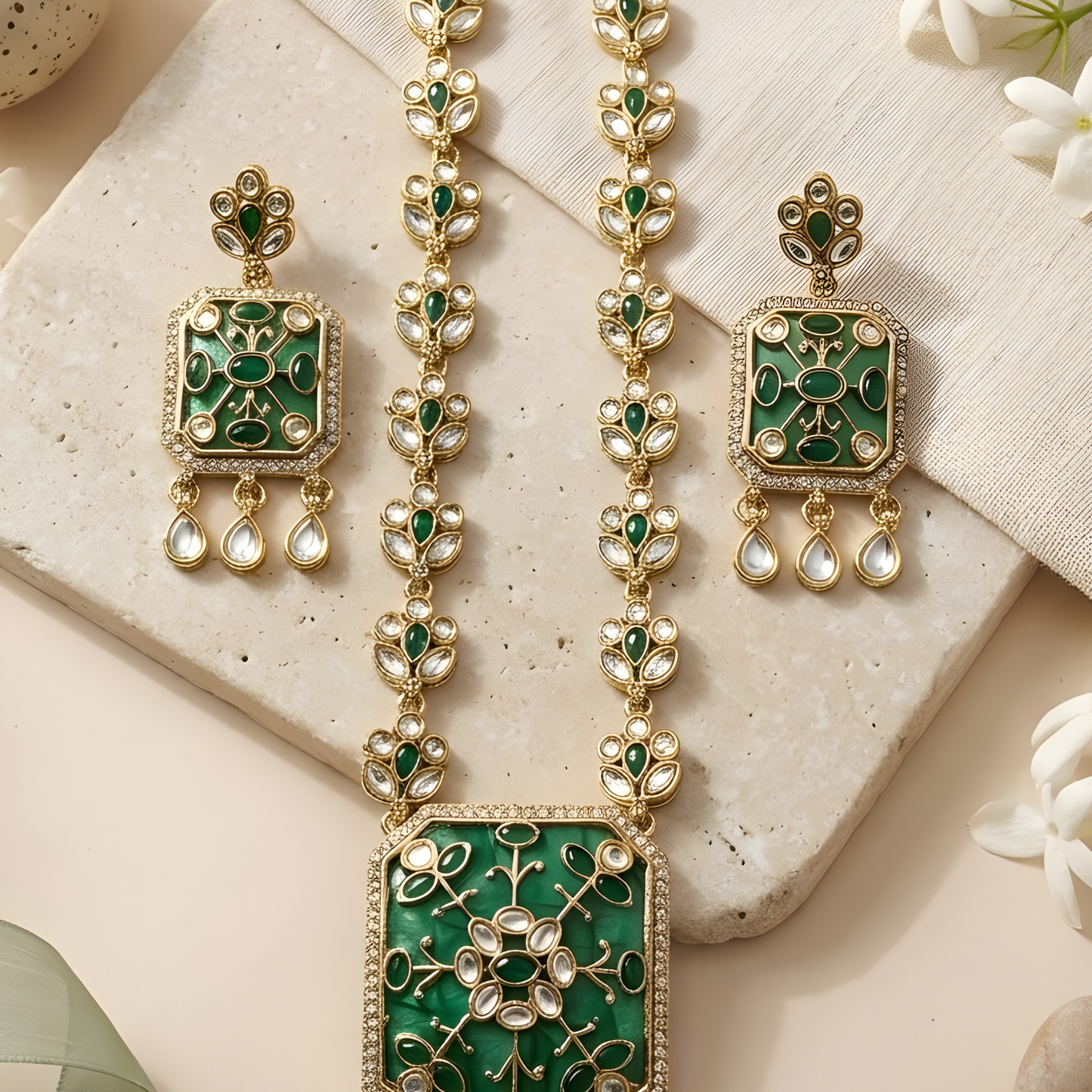 Kundan Polki Choker Necklace Set with Earrings