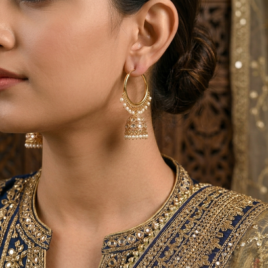 Kundan Polki Jhumka Hoop Earrings