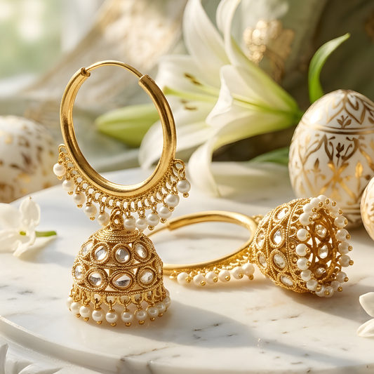 Kundan Polki Jhumka Hoop Earrings