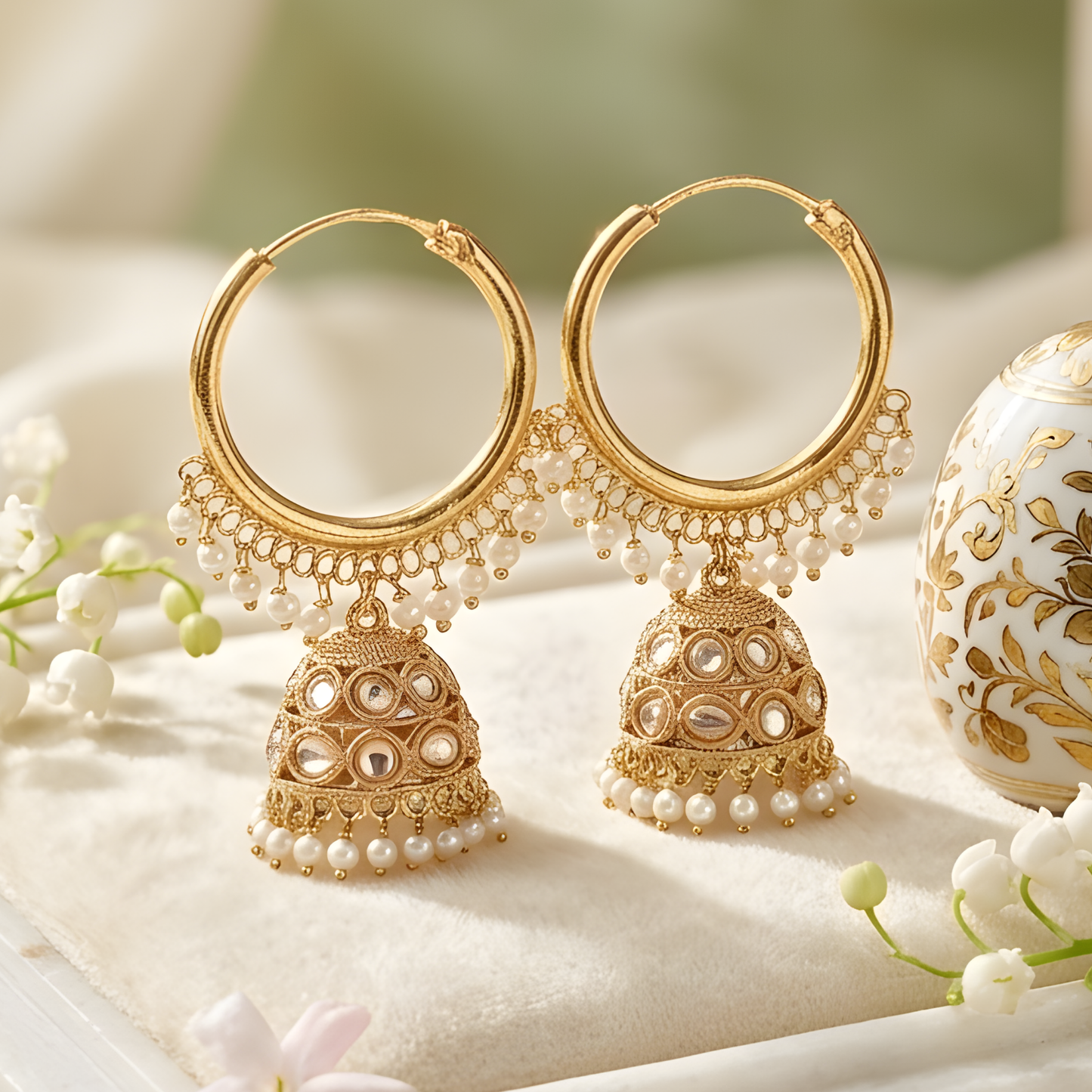 Kundan Polki Jhumka Hoop Earrings