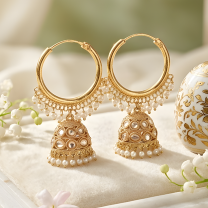 Kundan Polki Jhumka Hoop Earrings
