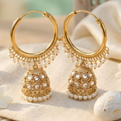 Kundan Polki Jhumka Hoop Earrings