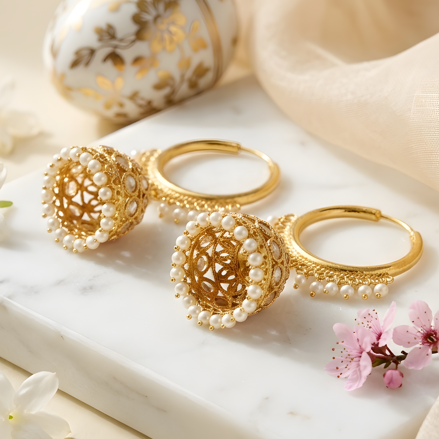 Kundan Polki Jhumka Hoop Earrings
