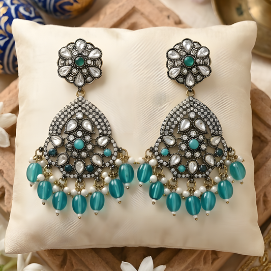 Teal Drop Chandbali Earrings