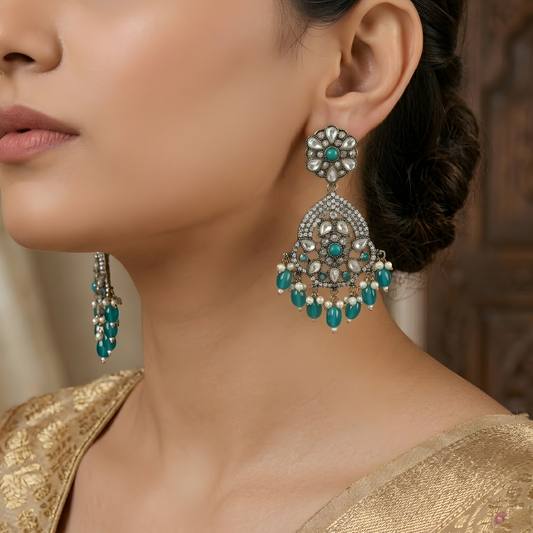 Teal Drop Chandbali Earrings