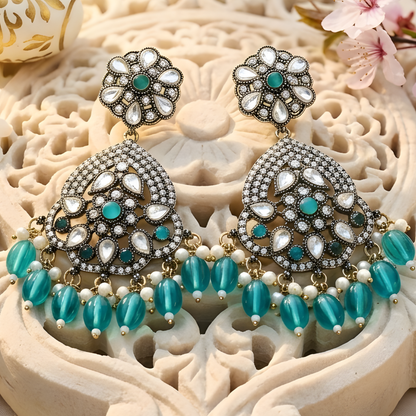 Teal Drop Chandbali Earrings