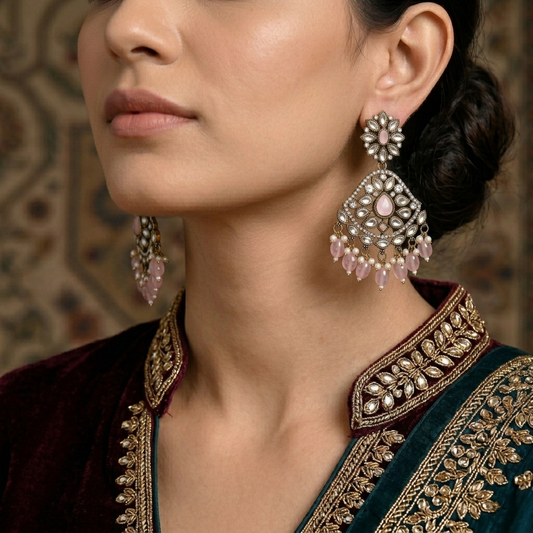 Pink Stone Chandbali Earrings