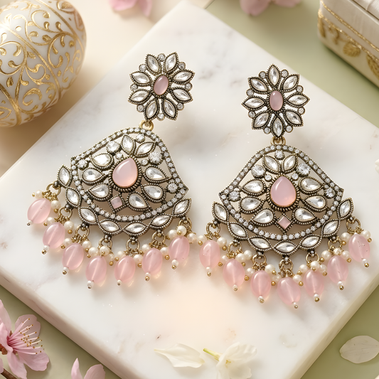 Pink Stone Chandbali Earrings