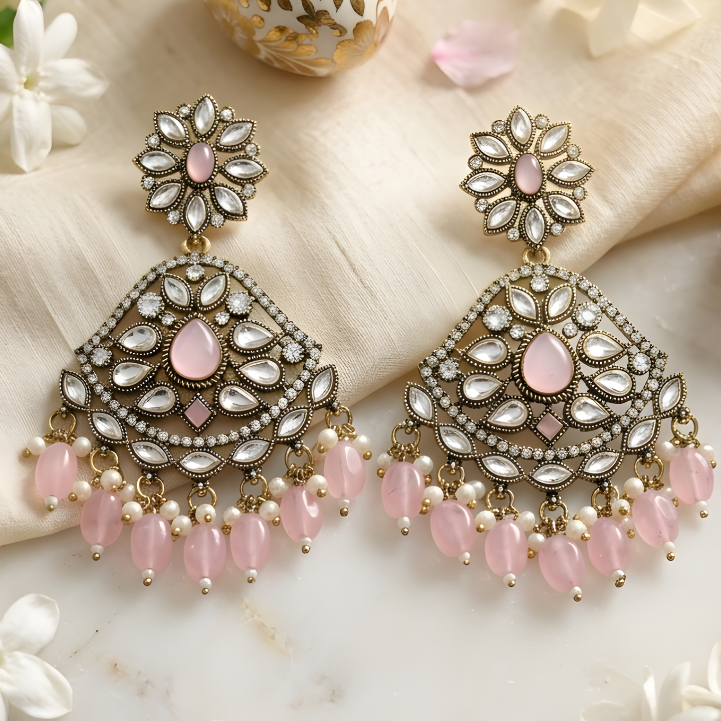 Pink Stone Chandbali Earrings