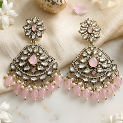 Pink Stone Chandbali Earrings