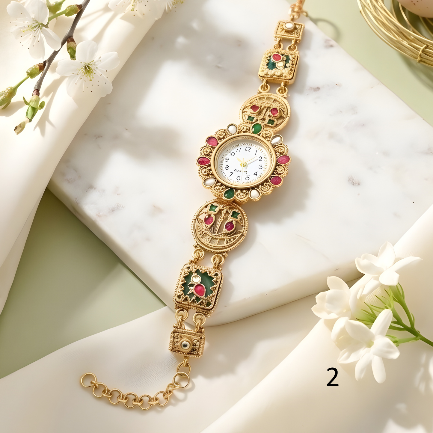 Kashmiri Kundan Bracelet Watch