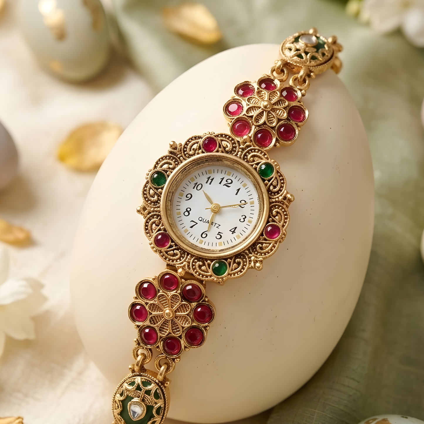 Kashmiri Kundan Bracelet Watch