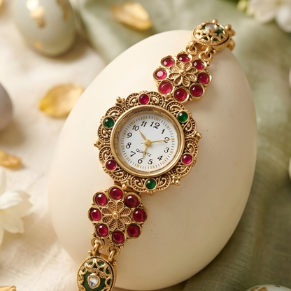 Kashmiri Kundan Bracelet Watch