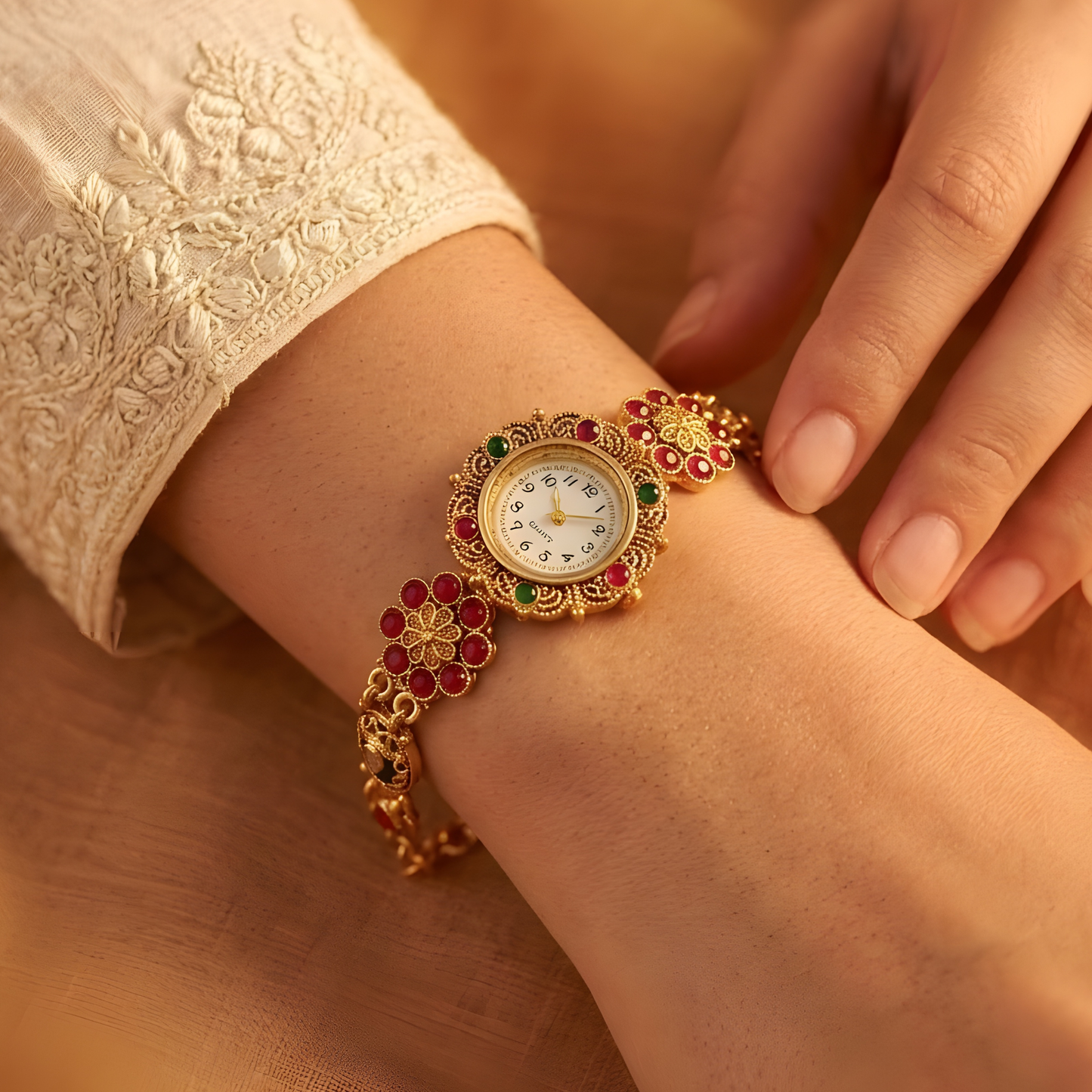 Kashmiri Kundan Bracelet Watch