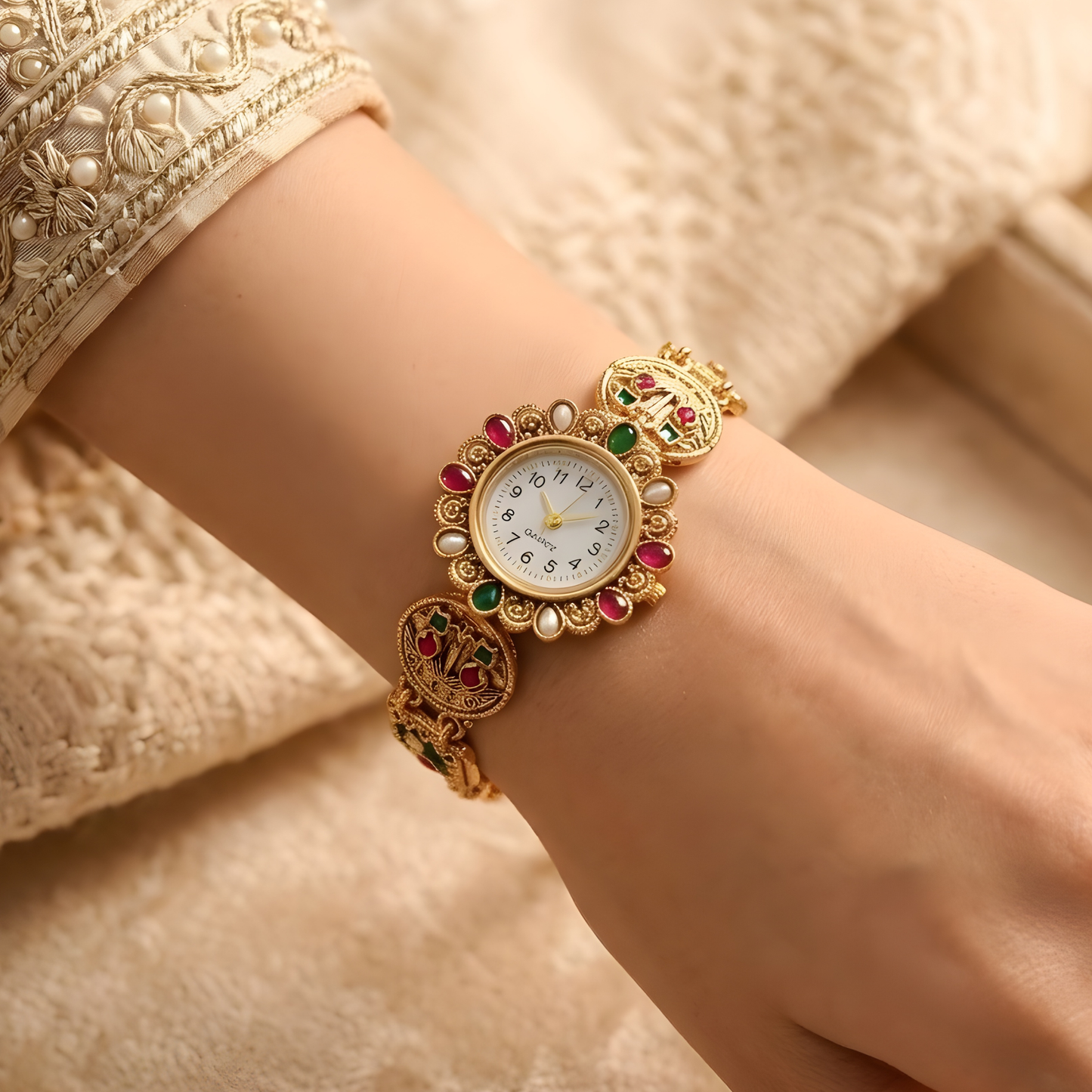 Kashmiri Kundan Bracelet Watch