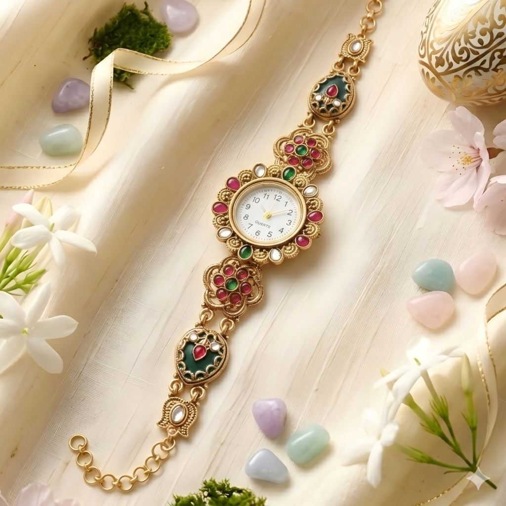 Kashmiri Kundan Bracelet Watch