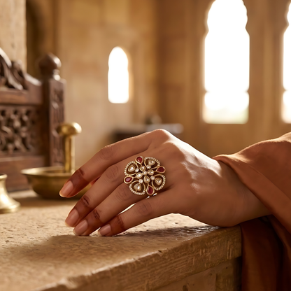Gold Plated Kundan Polki Ring