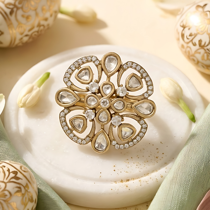 Gold Plated Kundan Polki Ring