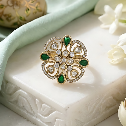 Gold Plated Kundan Polki Ring