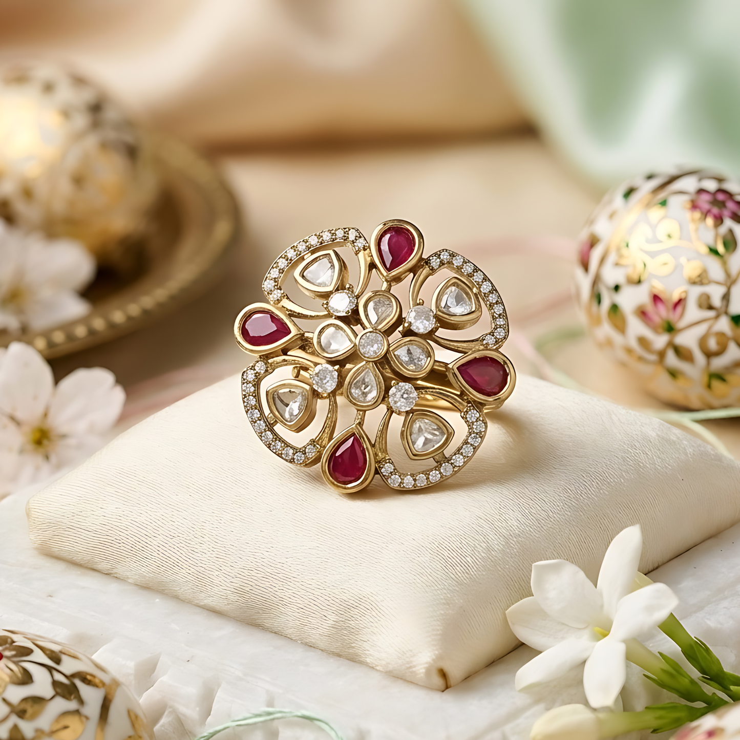 Gold Plated Kundan Polki Ring