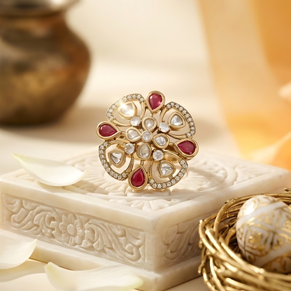 Gold Plated Kundan Polki Ring