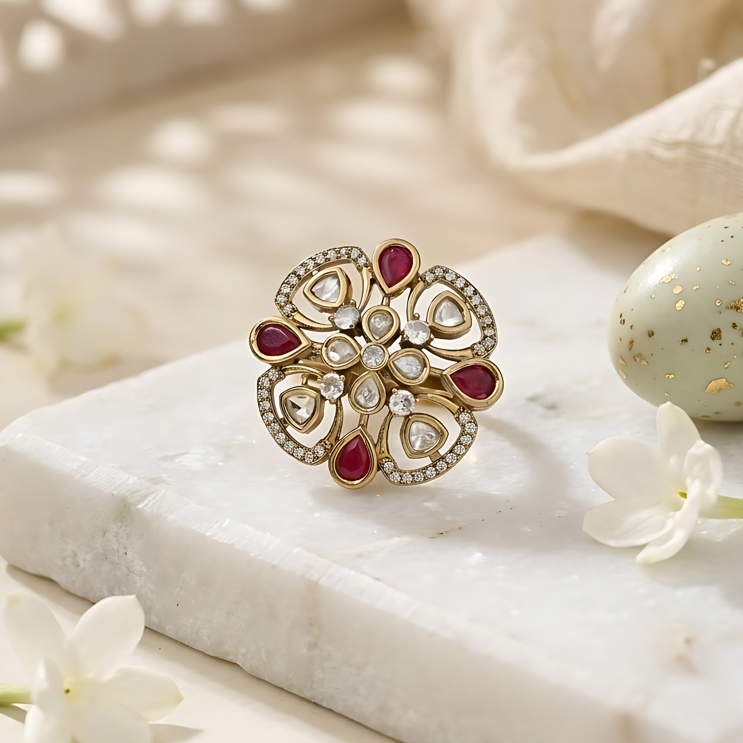 Gold Plated Kundan Polki Ring