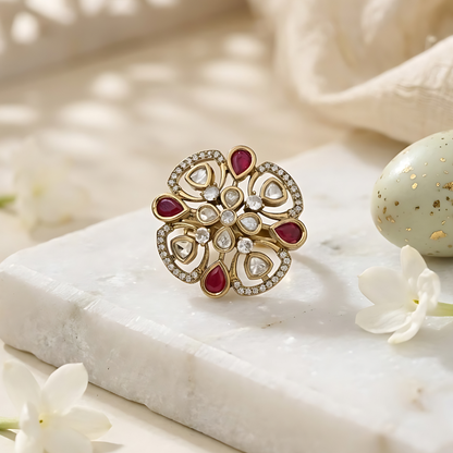 Gold Plated Kundan Polki Ring