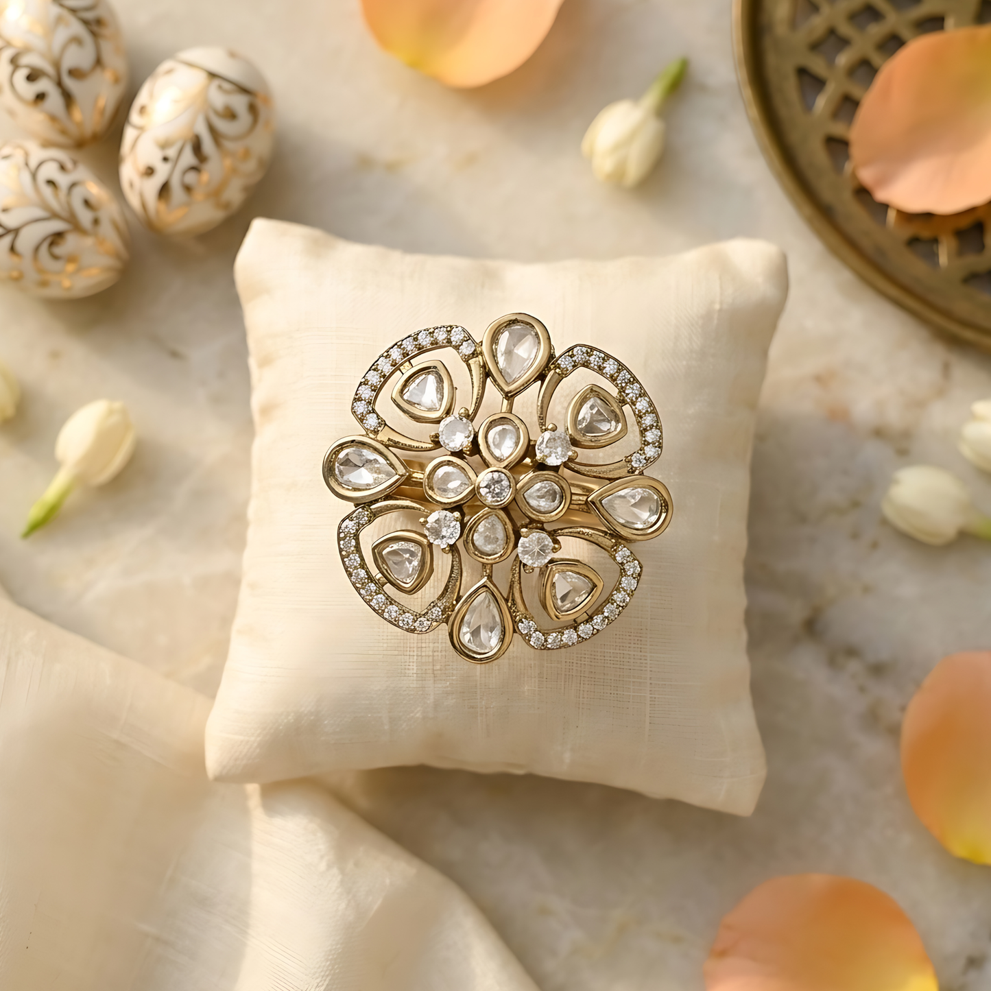 Gold Plated Kundan Polki Ring