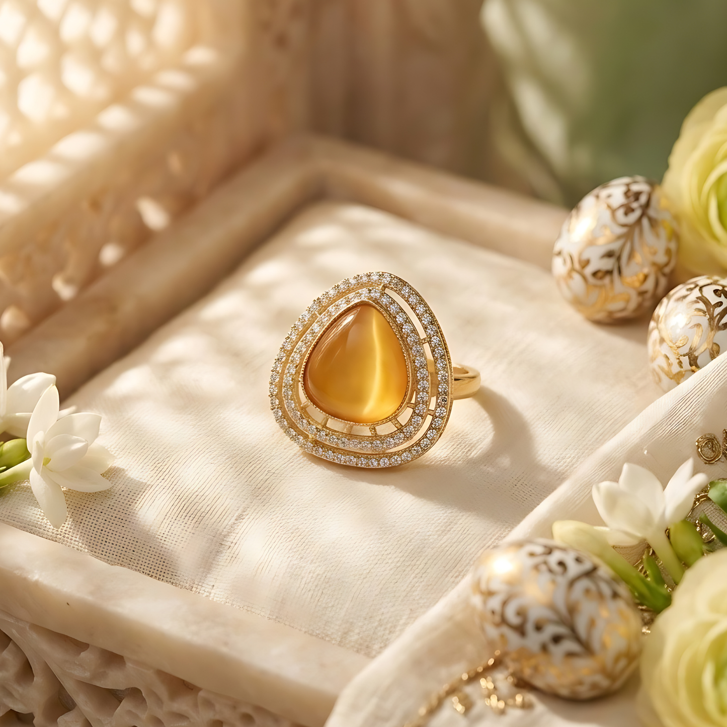 Teardrop Halo Cocktail Ring