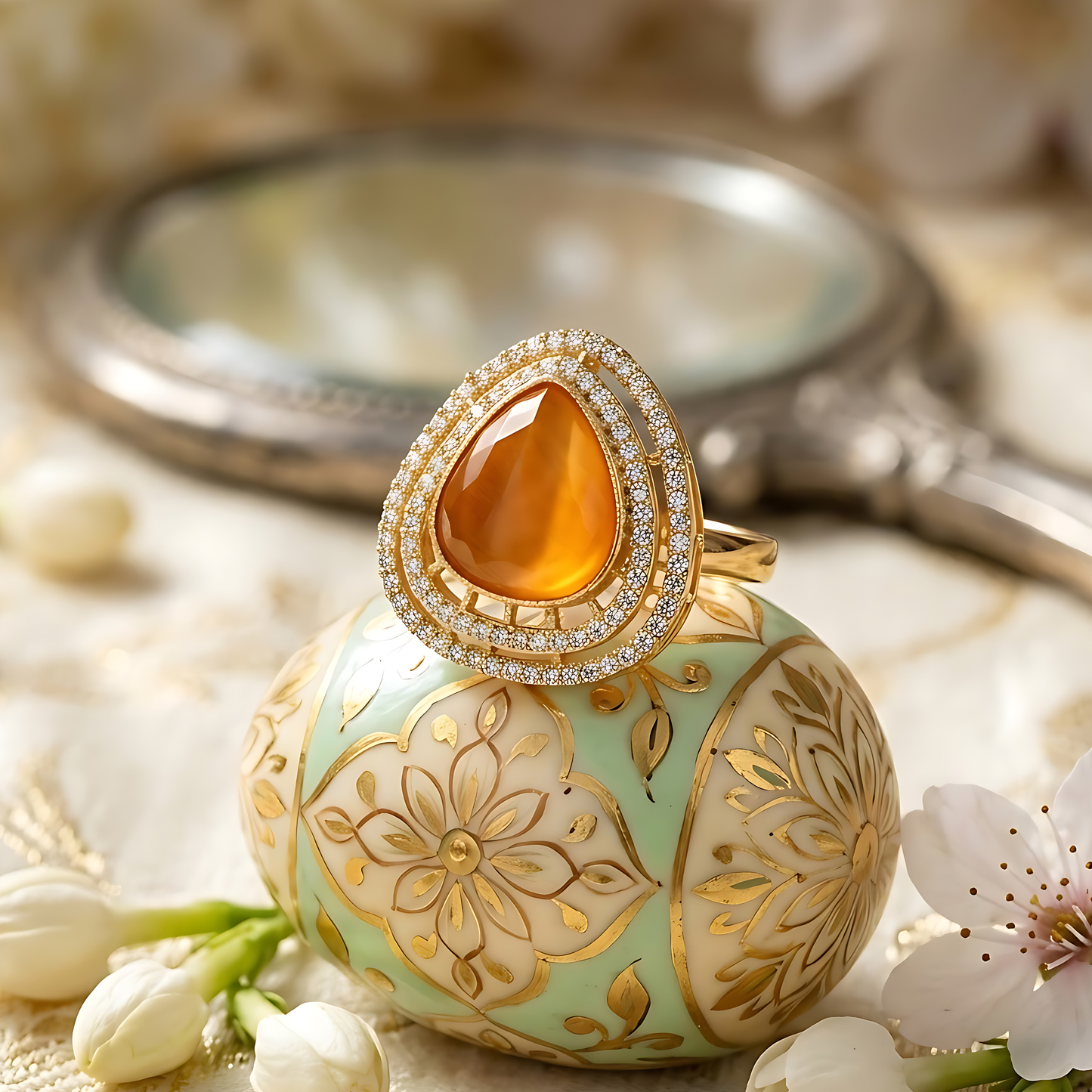 Teardrop Halo Cocktail Ring
