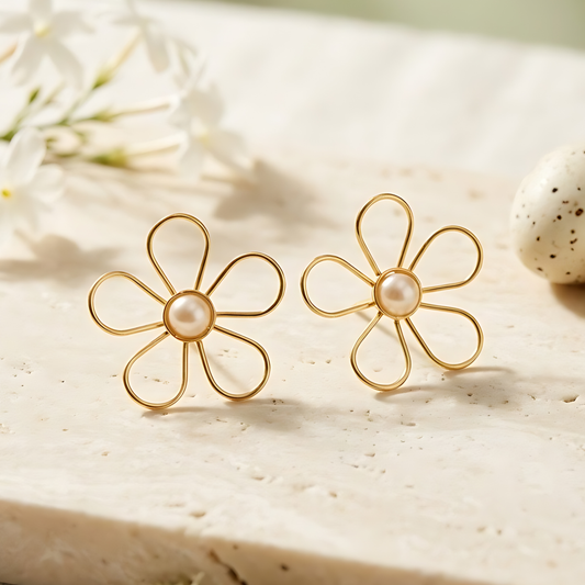 Minimalist Pearl Flower Stud Earrings