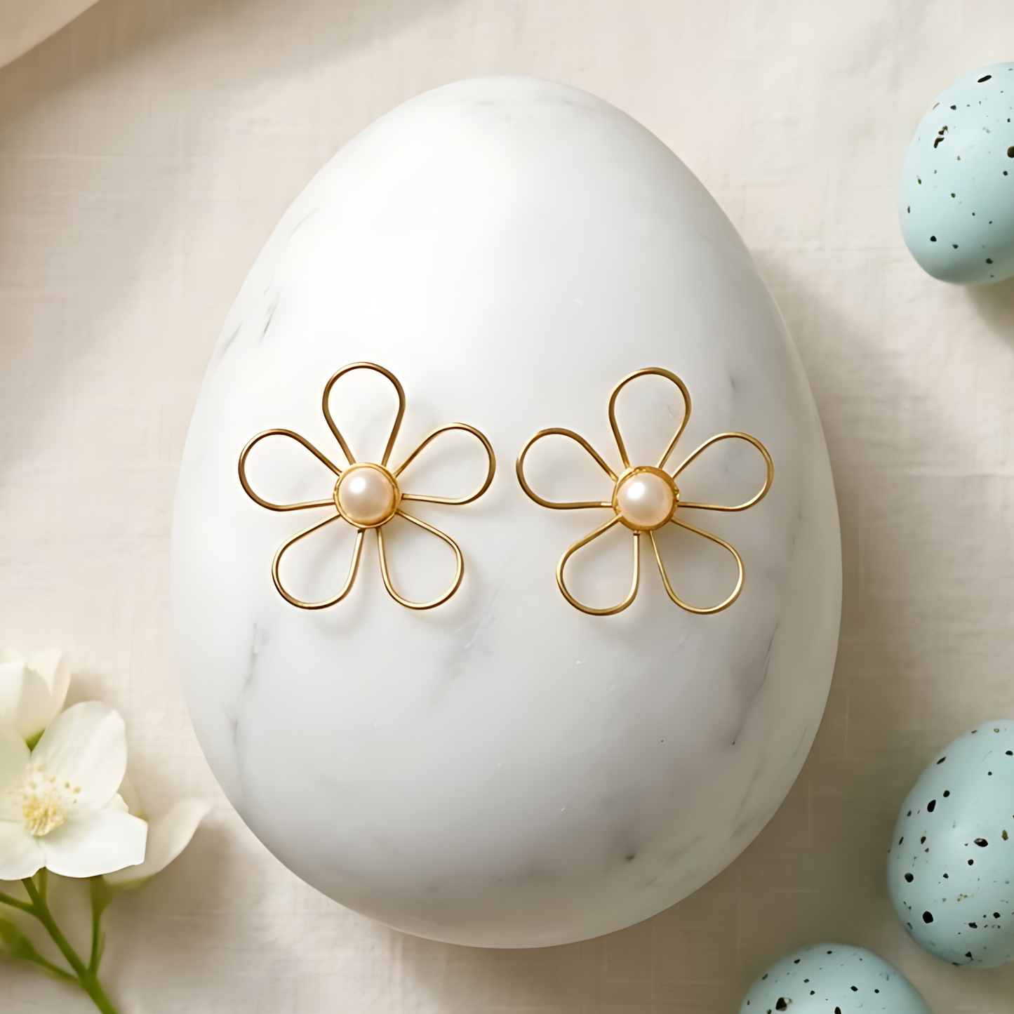 Minimalist Pearl Flower Stud Earrings