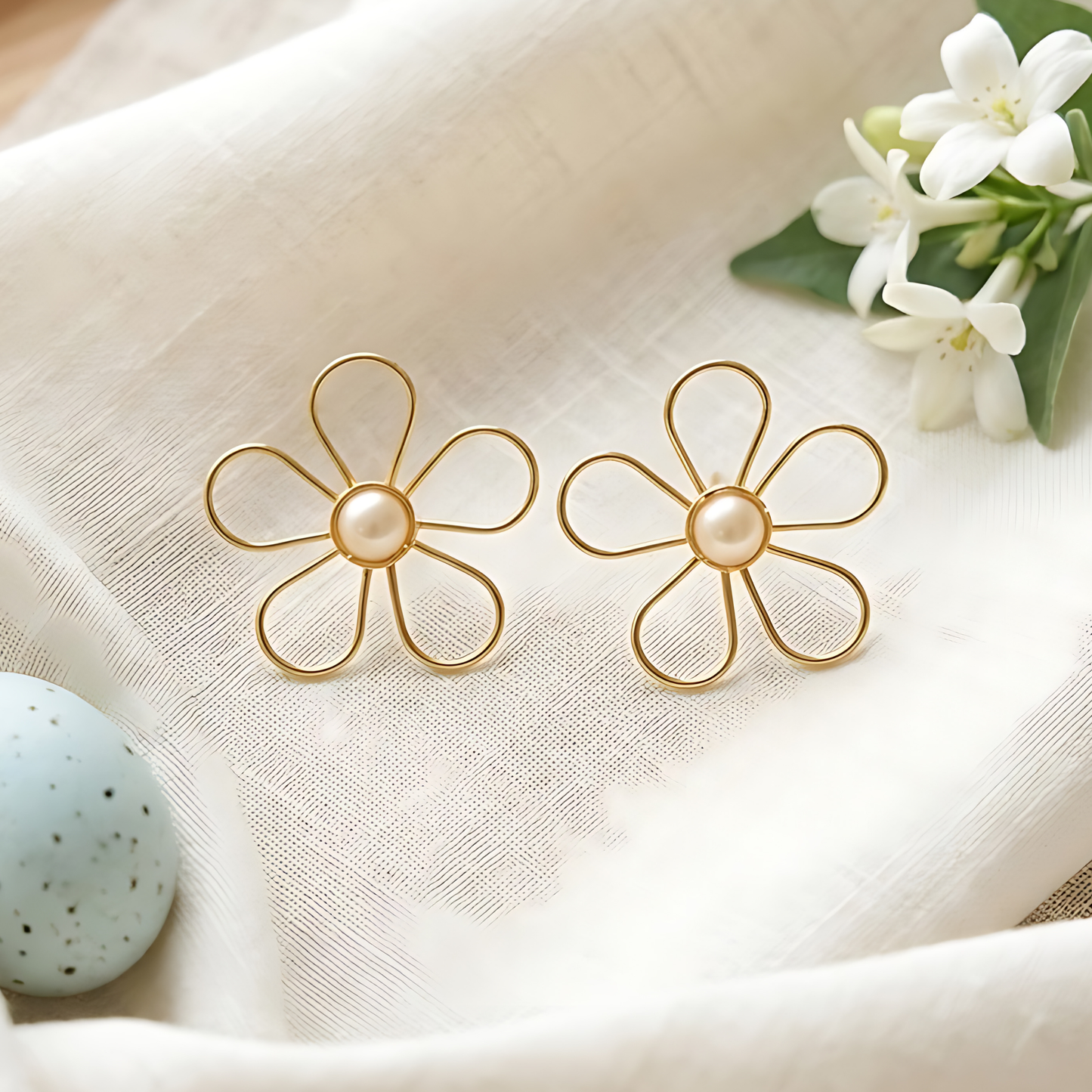 Minimalist Pearl Flower Stud Earrings