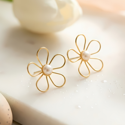 Minimalist Pearl Flower Stud Earrings