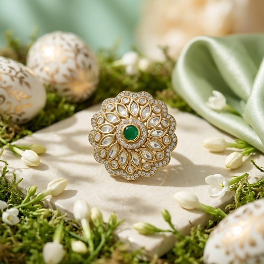 Floral Halo Kundan Polki Ring